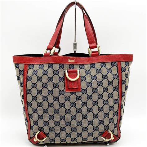 Gucci 130739 213317 Abby GG Canvas Leather Tote Bag Red 